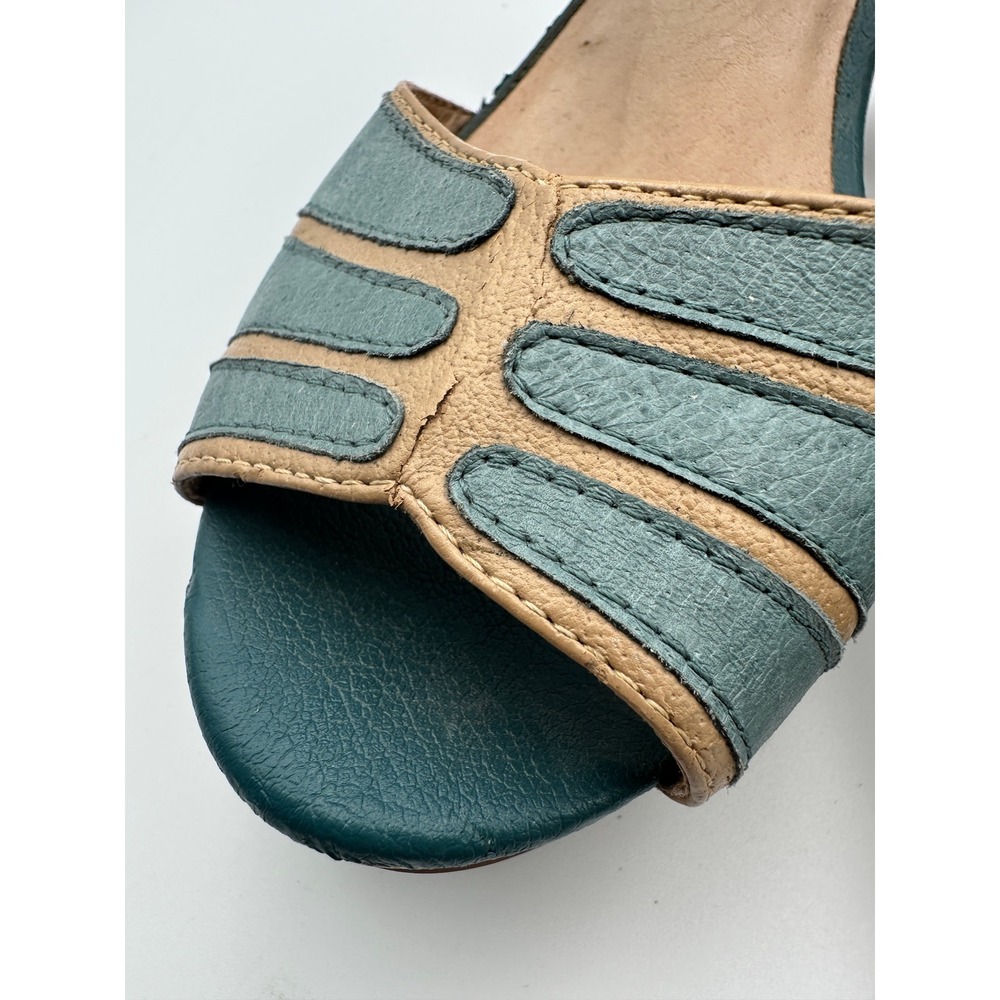 Miz Mooz Corbin Sandals Womens 7.5 Teal Blue Leather Cork Platform Block Heel - Picture 9 of 16